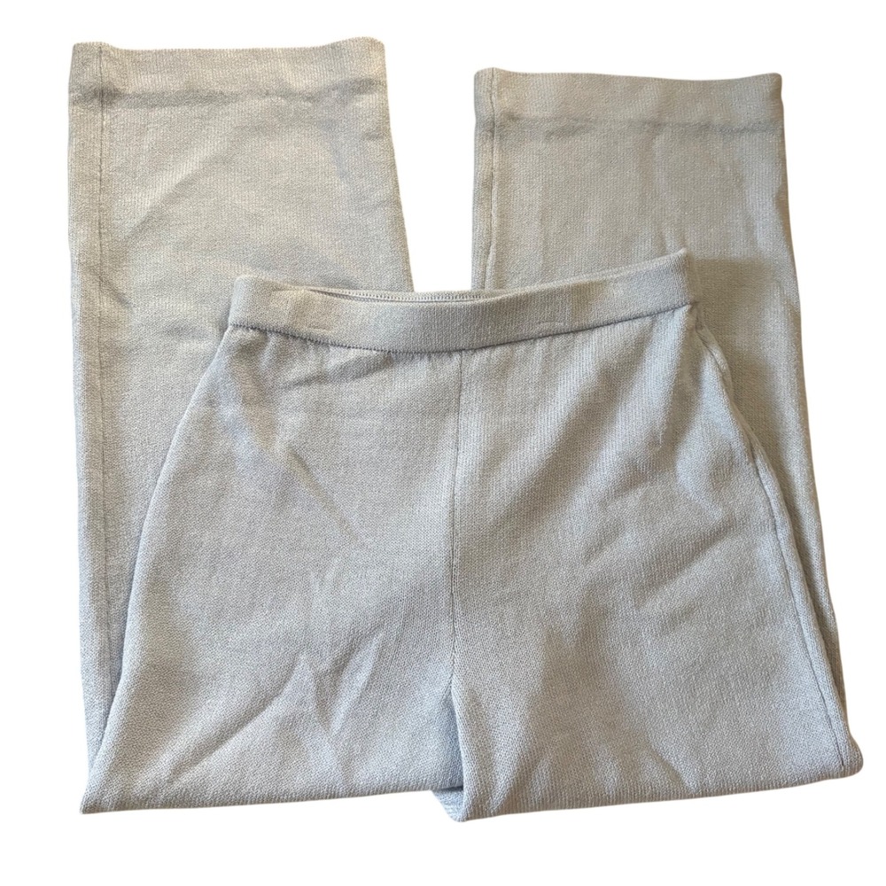 ST JOHN Dusty Blue Knit Straight Leg Pants Pull On Trousers Size‎ 4